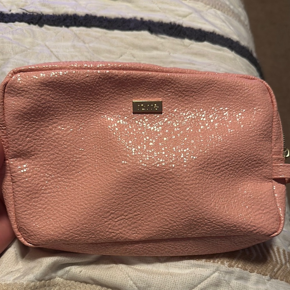 tarte Pink Cosmetic Bag with Textured Leather and Decorative Pattern